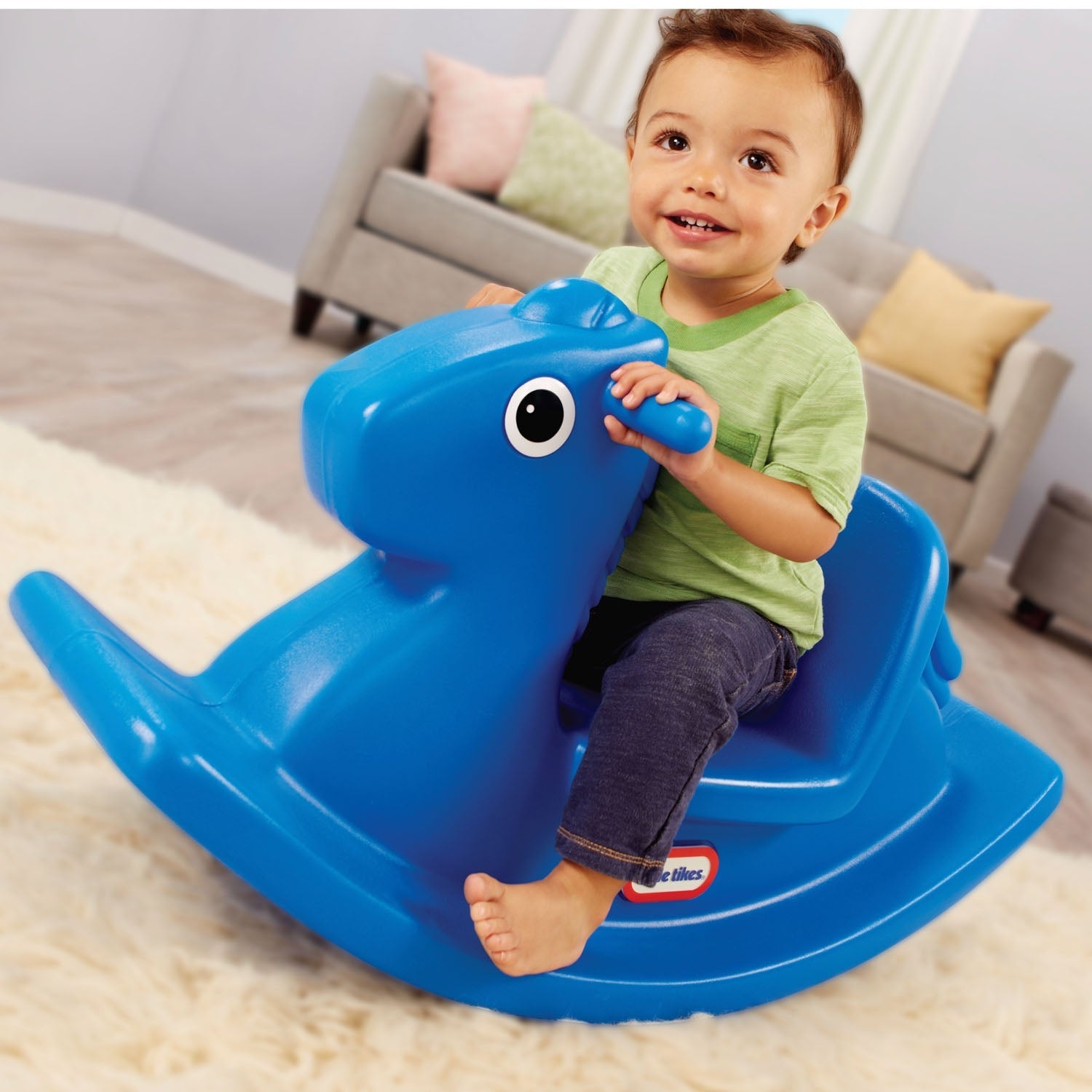Rocking Horse - Primary Blue - Compact Toddler Rocker for Indoor and Outdoor Play with Gentle Rocking and Imaginative Play