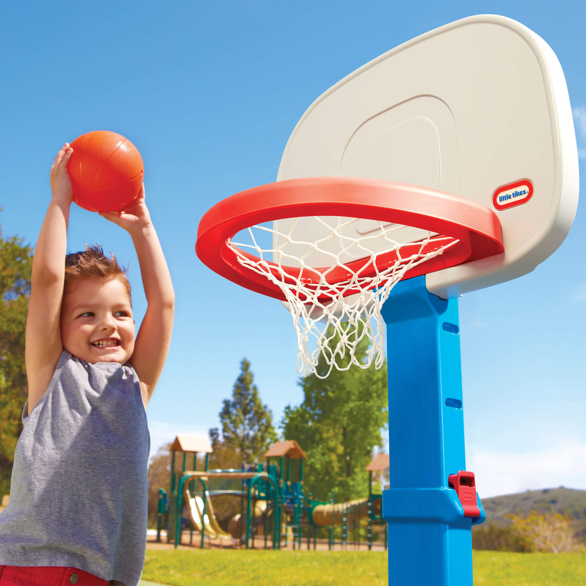TotSports™ Easy Score™ Basketball Set - Adjustable Toddler Hoop with Oversized Rim with Easy Scoring for Growing Players