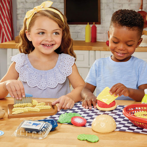 Creative Chefs™ Cheeseburger and Fries Kit - Pretend Cooking Kit with Reusable Burger and Fries Mix with Multi-Step Preparing and Plating