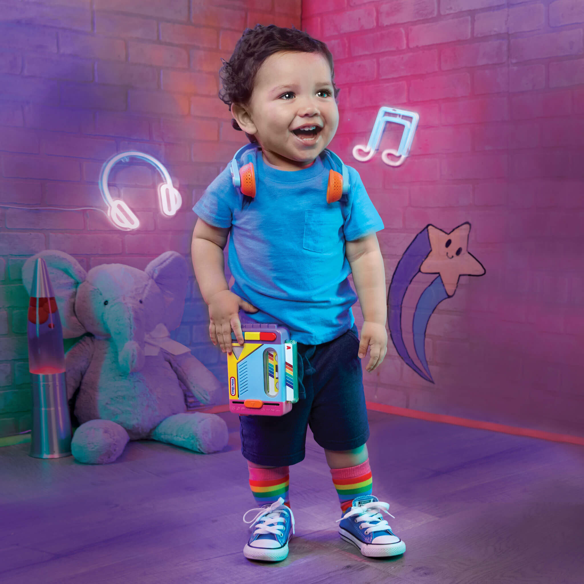 Old School™ Rainbow Remix Music Player - Cassette-Style Light-Up Music Toy with Interactive Lights, Music and Button Play